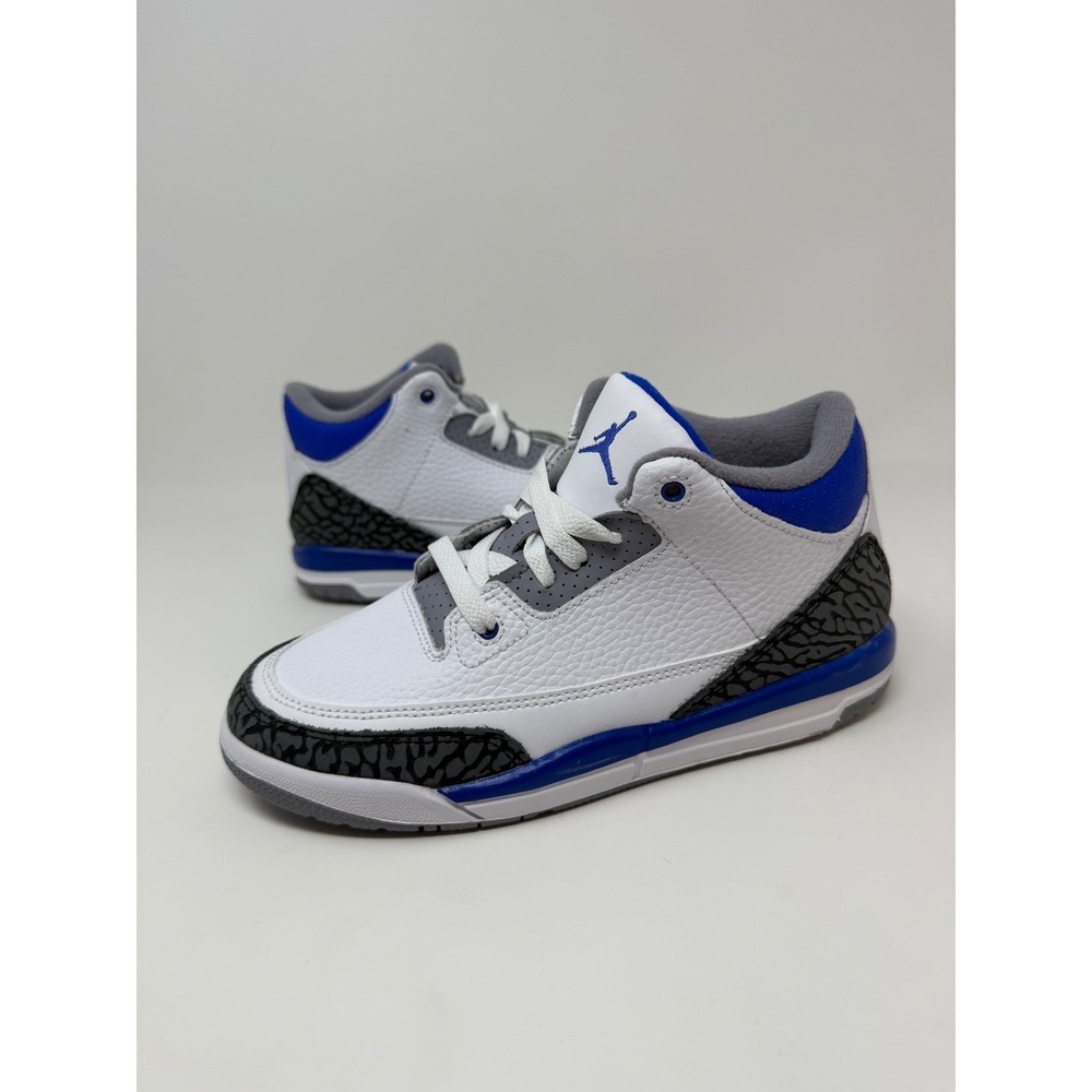 Jordan 3 Retro Racer Blue Kids Shoes White Blue 398614-145 Size 2.5Y